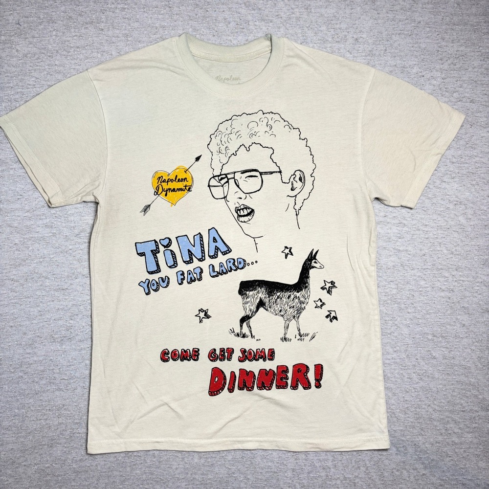 Napoleon Dynamite Mens T-Shirt Medium Cream Tina You Fat Lard Llama Graphic Tee